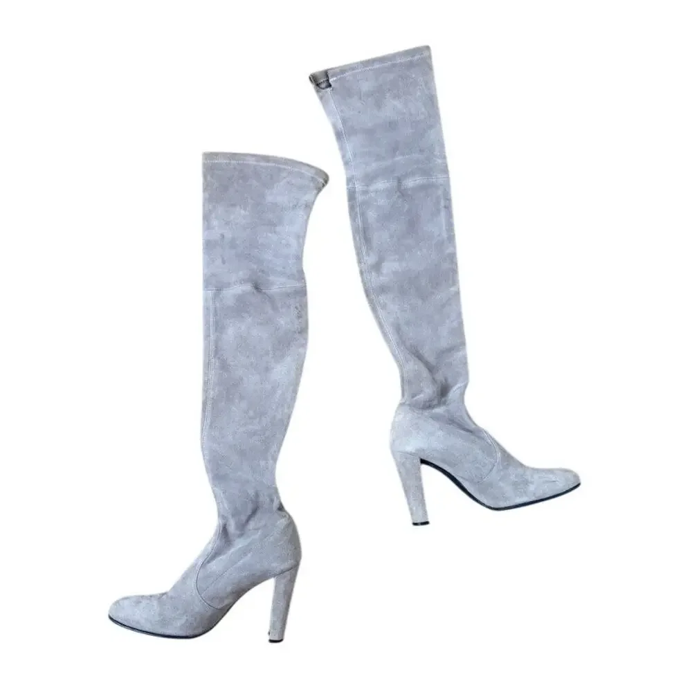 Stuart Weitzman Landmark Gray Over the Knee Suede Heeled Boot EU 36